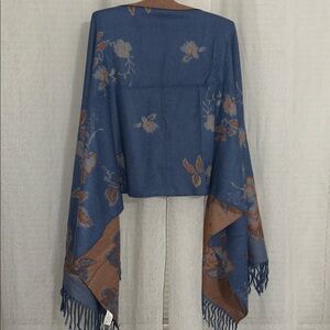 Pretty Persuasions Large Blue Rust Burnt Orange Cozy Comfortable Tasseled Scarf